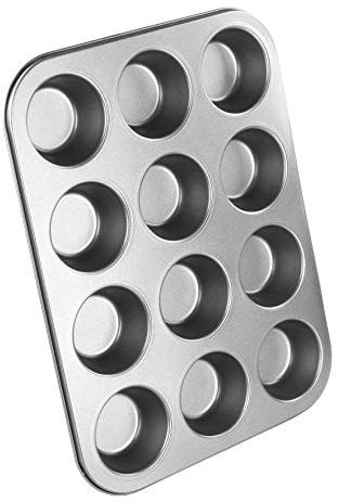 Chef Aid 12 Cup Large Muffin Pan, Non-Stick Cupcake Tray Baking Mould, Grey
