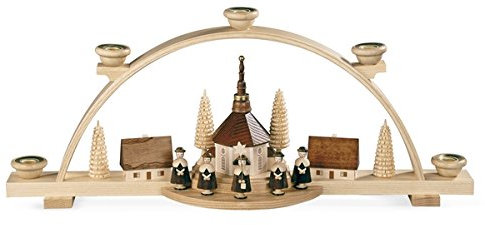 Rudolphs Schatzkiste Lichterbogen Schwibbogen Kurrende kleines Dorf Natur (LxBxH):47x11x20cm NEU Lichterbogen Fensterbogen Spitzbogen Erzgebirge Seiffen Weihnachten Licht Holz Dekoration