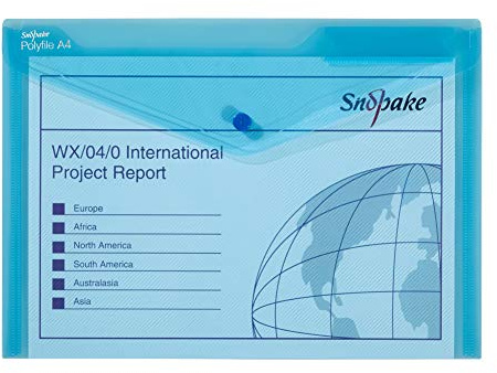 Snopake 12838X Polyfile A4 Popper Wallet File with Press Stud and Index Tab Classic Blue (Pack of 5)