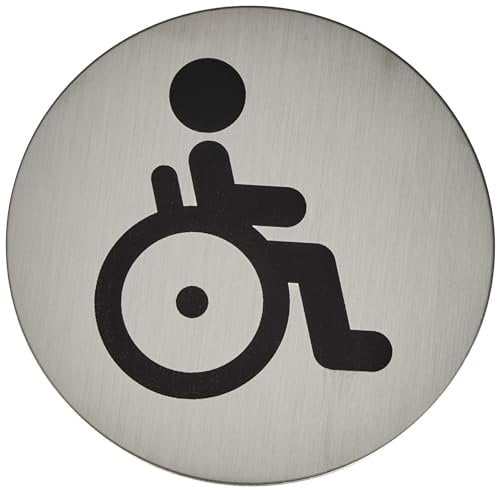 Durable 490623 Plaque de Porte Picto Ronde, Wc pour Handicapés, 83 mm, Argent Métallique