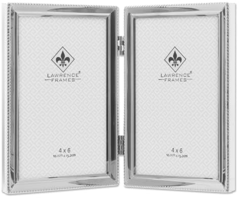 Lawrence Frames Verona Collection 4 x 6 Metal Silver Hinged Double Picture Frame with Beads (11646D)