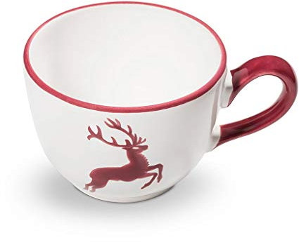 GMUNDNER KERAMIK Kaffeetasse, Volumen: 190 ml, Bordeauxroter Hirsch, handgemachte Keramik aus Österreich