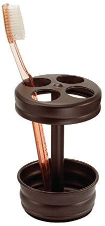 iDesign Zahnbürstenhalter aus Metall – Badezimmer-Becher für die Organisation des Badezimmers, The Olivia Collection – 8,3 x 8,3 x 12,7 cm, Bronze