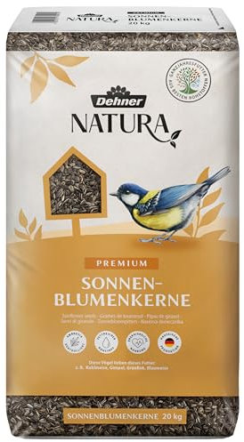 Dehner Natura Premium Wildvogelfutter, Sonnenblumenkerne, Ganzjahresfutter proteinreich / energiereich, hochwertiges Vogelfutter für Wildvögel, 20 kg