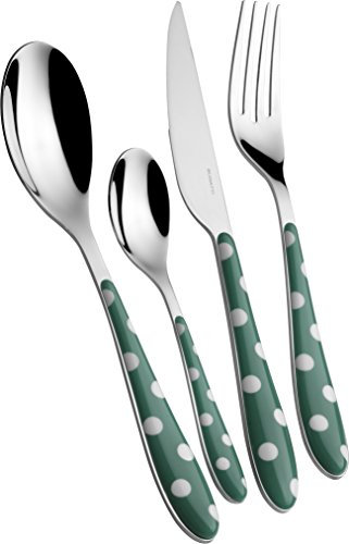BUGATTI Set di Posate da 24 Pezzi, Celadon a Pois, Acciaio Inossidabile, Verde seladon