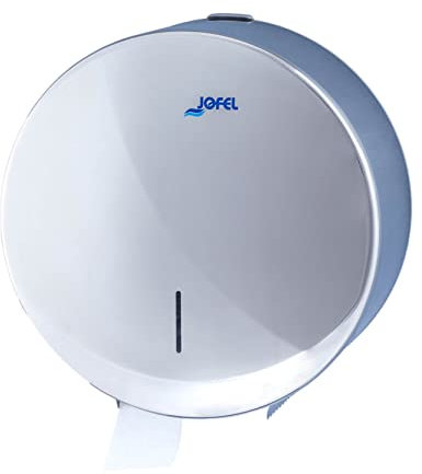 Jofel - Distributore di rotoli di carta igienica industriale grande, fino a 400 m, diametro massimo 260 mm, asta 55 mm, acciaio inox satinato AISI 304, resistente agli atti vandalici, Futura AE26000