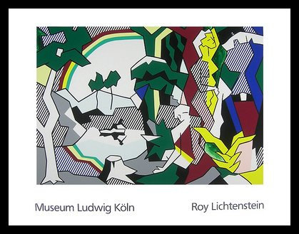 Germanposters Roy Lichtenstein Landscape with Figures and Rainbow Poster Kunstdruck Bild im Alu Rahmen in schwarz 70x90cm