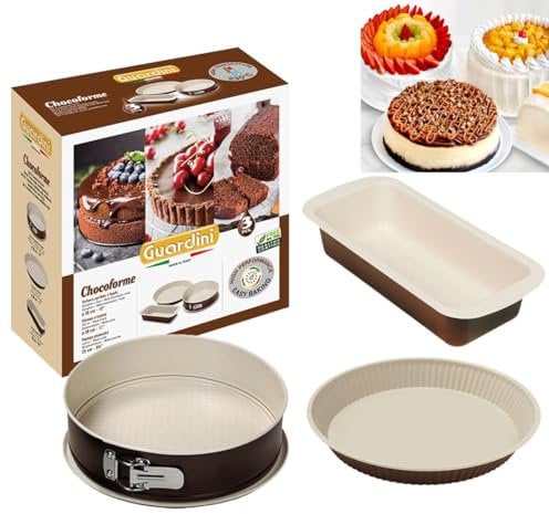 Guardini Scatola Regalo-Chocoforme: Tortiera apribile 26cm+Crostata 28cm+Plumcake 25, Acciaio con rivestimento antiaderente, Colore beige-cioccolato