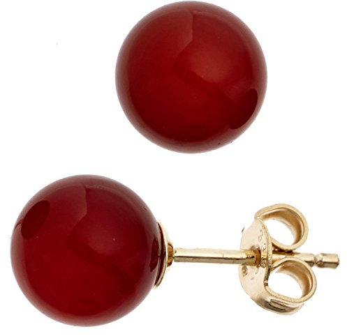 Jobo Damen Ohrstecker Kugel 333 Gold Gelbgold 2 Karneole rot Ohrringe Goldohrstecker