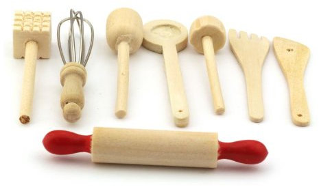 MyTinyWorld Poupées Miniature 8 Pièces Bois Ustensile de Cuisine