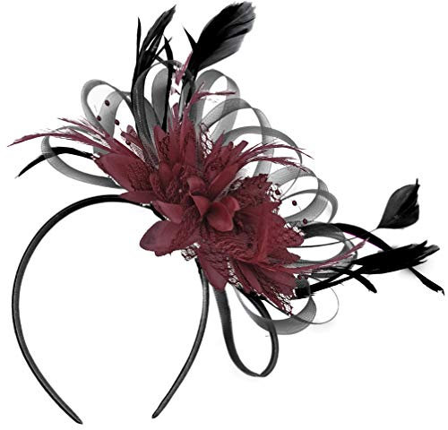 und Fascinator Haarreif Hochzeit Royal Ascot Races Damen, burgunderfarben, Einheitsgröße