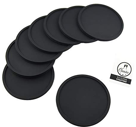 Coastee Silikon-Untersetzer - 8 Stück, schwarz, Glasuntersetzer-Set für Bar, Wohnzimmer, Küche