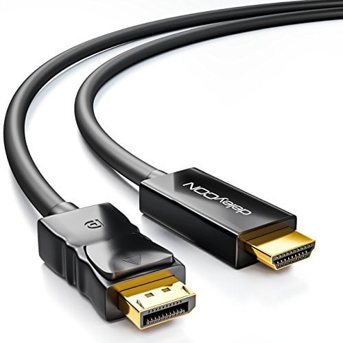 deleyCON 2m DisplayPort auf HDMI Kabel (für Monitor/TV/Beamer) Adapter DP Stecker zu HDMI Stecker - für DP Computer/PC/Grafikkarte auf HDMI Monitor/TV/Beamer- Schwarz