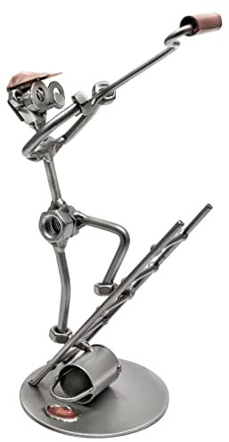 STEEMO Schraubenmännchen Figur: Anstreicher Maler - Farbeimer & Farbfleck - Handwerker-Geschenk, Metall-Deko, Kunsthandwerk, Stahl, grau 13x9x22 cm