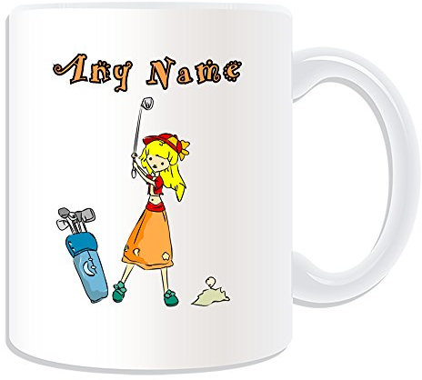 Personalised Gift - Golf Mug (Sport Girl Design Theme, White) - Any Name/Message on Your Unique Mug - Club R&A USGA