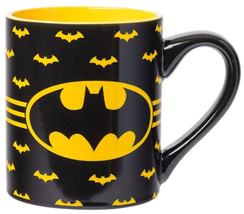 DC Comics Silver Buffalo BN8632 - Tazza in ceramica con logo di Batman, 400 ml, colore: Nero/Giallo