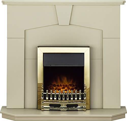 Adam Abbey Fireplace Suite in Stone Effect with Blenheim Electric Fire in Brass, 48 Inch
