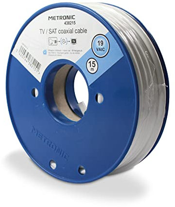 Metronic 438215 Câble Coaxial blanc en bobine Rouleau de 15m