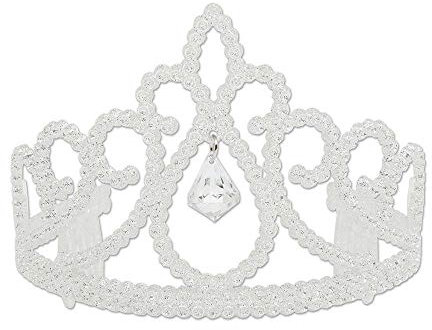 Bristol Novelty BA727 Diadem, weißer Glitzer mit Diamant, Unisex Adult, White, Einheitsgröße