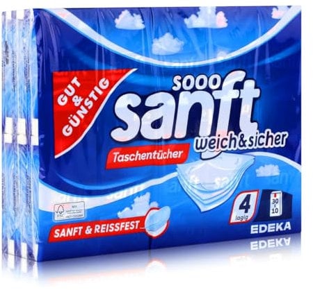 Gut & Günstig 30x10 Supersoft Taschentücher extra weich & niesfest 4-lagig
