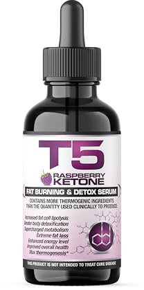 T5 Raspberry Ketone Serum: Powerful Fat Burners & Raspberry Ketones Blend. Fast Acting Weight Loss & Detox Drops (1 Month Supply | Suitable for Vegetarians | UK Manufactured)