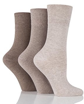 Gentle Grip Ladies 3 Pair Plain Cotton Diabetic Socks 4-8 Ladies Natural