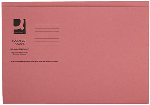 Q-Connect Pink Square Cut Folder Medium Weight 250gsm Foolscap (Pack of 100)