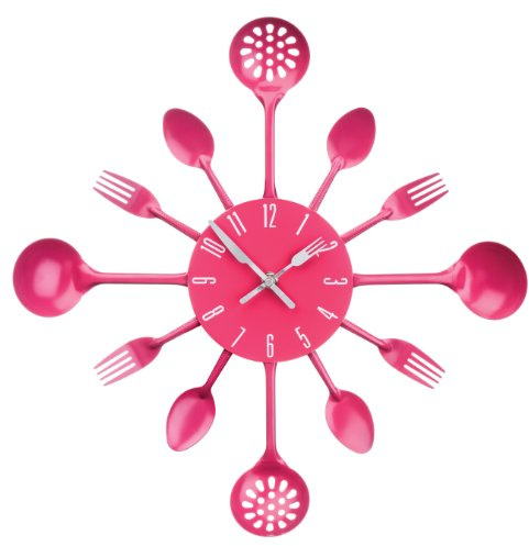 PREMIER Housewares 2200671 Orologio da Parete Posate, Metallo, Rosa Caldo