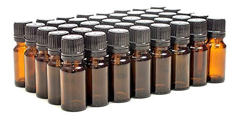 Aura 10ml AMBER Glass Bottles with Black Tamper Evident Caps & Droppers - PACK of 40