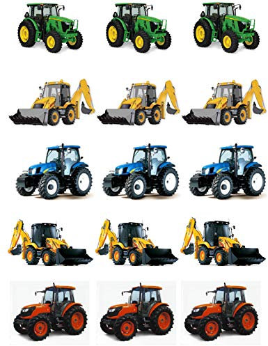 15 Stand Up Traktoren und Bagger Essbare Wafer Paper Cake Topper - Perfekt für Kinder