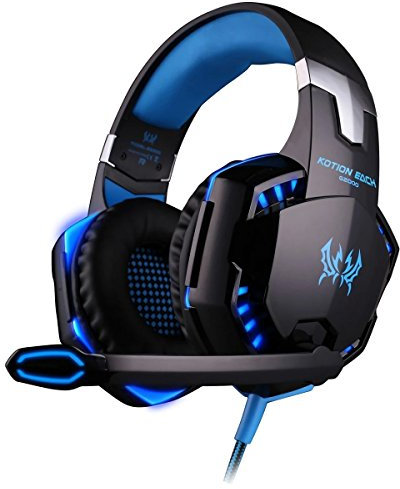 Sinvitron EACH G2000 - Auriculares (de diadema cerrados, LED, USB, 3.5 mm, Li-ion), color negro y azul
