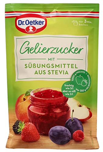 Dr. Oetker Gelierzucker mit Süßungsmittel aus Stevia, 350 g, Gelierzucker, zum Selbermachen von Konfitüren, Marmeladen & Gelees, fruchtig süß, weniger Kalorien, vegan