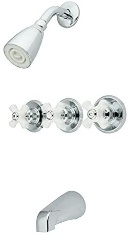 Kingston Brass KB231PX Tub and Shower Faucet with 3-Cross Handle, Polished Chrome,5-Inch Spout Reach