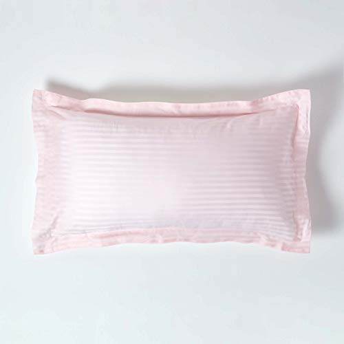 HOMESCAPES Pink Pure Egyptian Cotton King Size Oxford Pillowcase 330 TC 500 Thread Count Percale Equivalent Satin Stripe Pillow Case