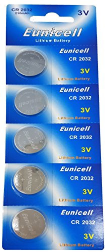 Eunicell - Batteria a bottone al litio tipo CR2032, da 3V, 210 mAh (confezione blister da 5 batterie)