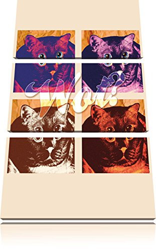 Pixxprint Pop-art cat, Leinwandbild 3 Teilig, Gesamtmaß: 120x80cm, Wandbild, Dekoration, fertig gespannt, Kein Poster