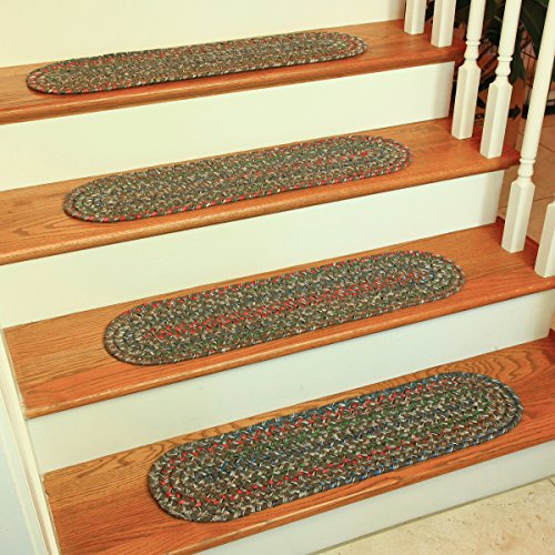 Rhody Rug Katie KA23 Dk Taupe 8 x 28 Stair Tread Set-of-4 - Country Home Stair Rug, Indoor Runner Rug for Kids & Elders - Braided Area Rug, Beautiful Home Decor, Floor Mat - Made in USA