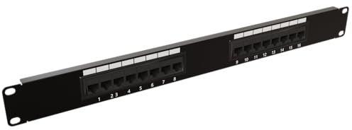 rhinocables CAT5e Network Patch Panel | 16 Port for 19” Racks, Efficient Cable Management, Supports T568 A&B Wiring
