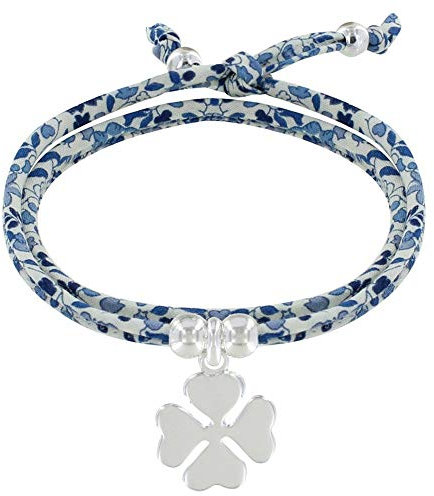 LES POULETTES BIJOUX - Bracelet Double Tour Lien liberty et Trèfle Argent 925 - Colors - Bleu Navy