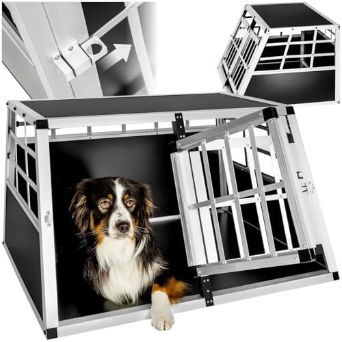 tectake® Caisse de Transport pour Chien légère & Solide Double Cage de Transport Chiens pour Transport Chien Voiture, Maison ou Jardin Cage avec paroi pour Max. 2 Chiens - 89 x 69 x 50 cm