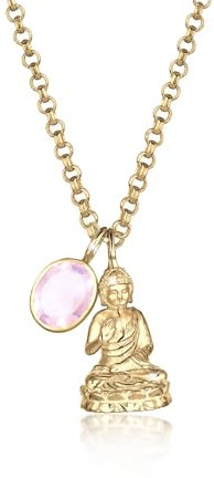 Elli PREMIUM Halskette Damen Buddha mit Rosenquarz Edelstein in 925 Sterling Silber vergoldet
