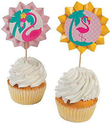 Flamingo Luau Fan Cupcake / Food Picks (25 Pc)