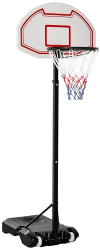 HOMCOM Canestro da Basket da Esterno con Supporto e Altezza Regolabile in Acciaio, 73x49x194-249 cm