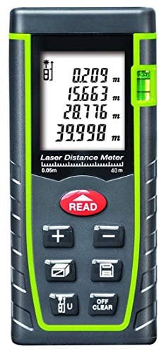 ARAS Laser Distance Meter 40m, Portable Handle Digital Measure Tool Range Finder with Bubble Level and Large Backlit LCD 4 Line Display(40m/131ft)