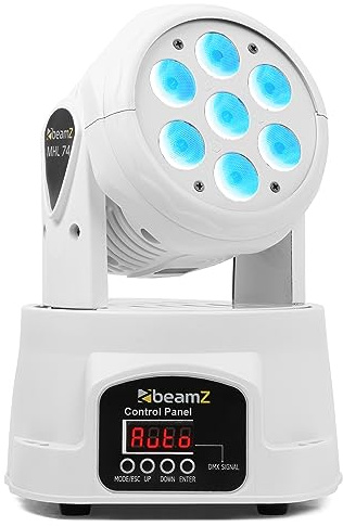 BeamZ MHL74 Moving Head LED Disco Licht, mini Washer, RGBW Movinghead DMX, automatischer Modus, musikgesteuert Discolicht Partylicht, DJ, Veranstaltungstechnik, Weiss