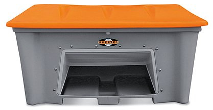 Streugutbehälter 500 Liter orange-grau mit Entnahmeöffnung für Schneeschieber und Schaufel - Streusalzbehälter bzw. Streubox für Streugut wie Salz, Splitt und Granulat