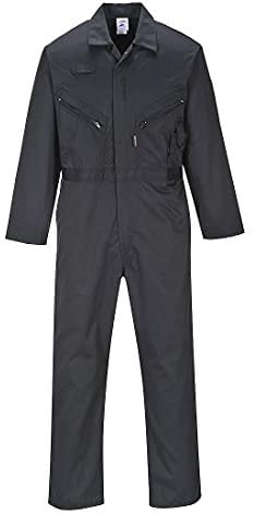 Portwest C813 Men's Liverpool Work Overalls Protective Boiler Suit Polycotton Coveralls Durable Workwear for Mechanics Warehouse Garages DIY Black, X-Large