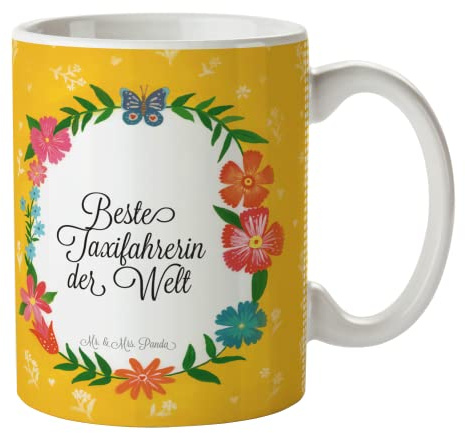 Mr. & Mrs. Panda Tasse Taxifahrerin - Geschenk, Rente, Kaffeetassen, Berufsschule, Cappuccino Tassen, Keramiktasse, Schenken, Kaffeebecher