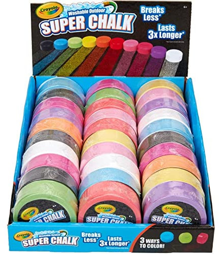 CRAYOLA Washable Outdoor Super Chalk - Assorted Colours (Box of 30) | 3 Different Ways to Colour with One Puck! | For Ages 4+