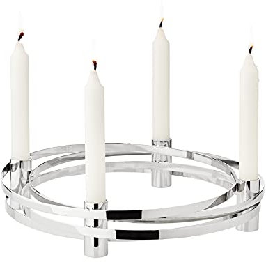 EDZARD Adventskranz Avia, Durchmesser 30 cm, Edelstahl hochglanzpoliert, silberfarben, für Stabkerzen